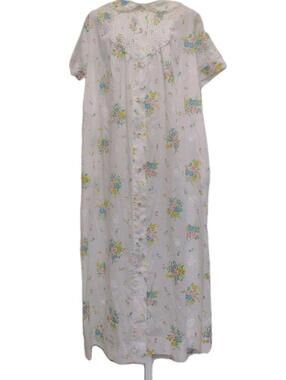 Vintage 60s JCPenney Floral Lace Pintuck Robe L Semi Sheer Cottagecore Pockets